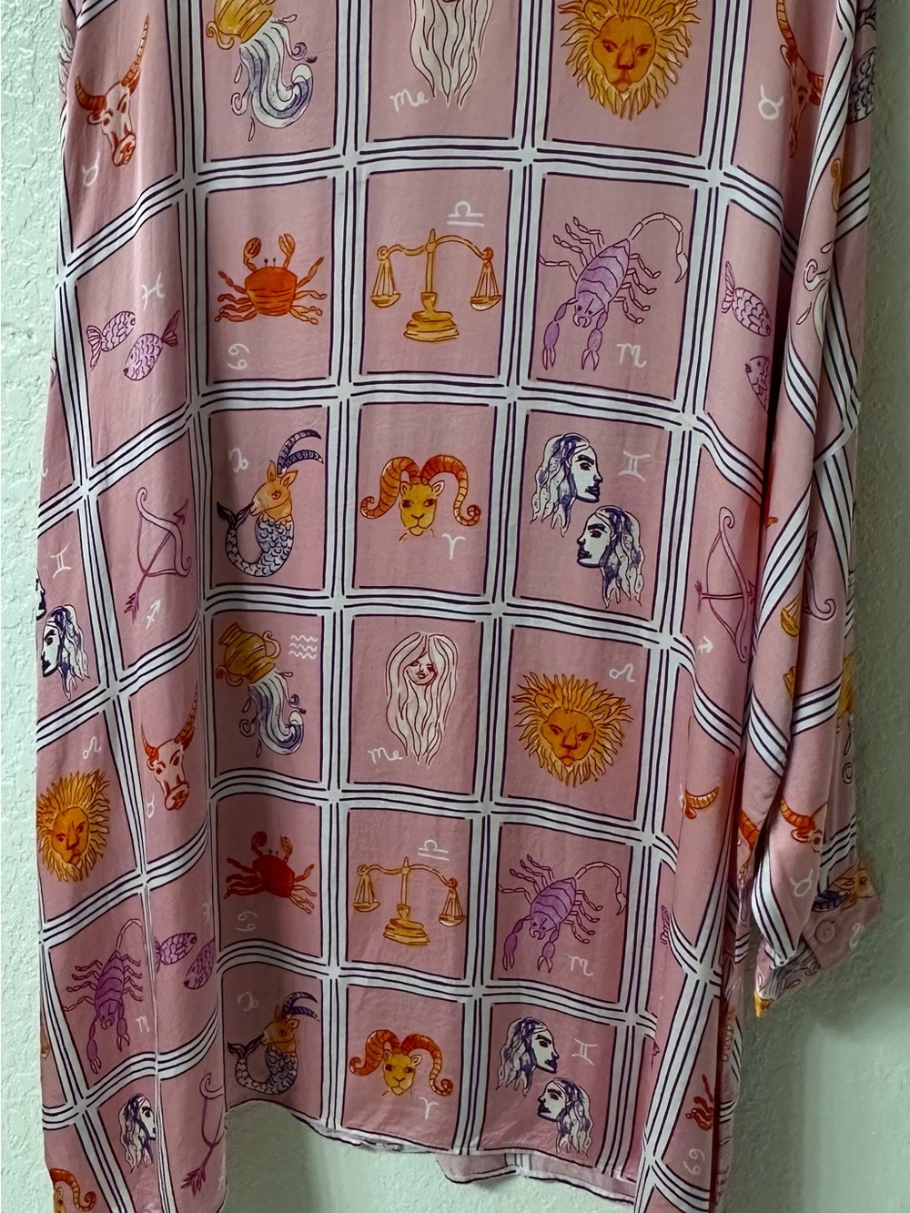 Corey Lynn Calter Zodiac Print Button Up Shirt Dress XL Pink Oversized - Picture 9 of 9